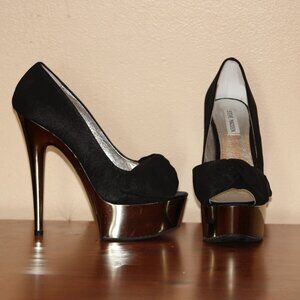 6" Golden Metallic n Black Suede Steve Madden High Heels